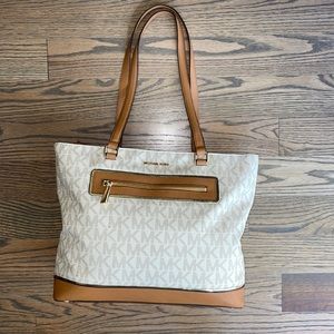 Michael Kors Frame out Item Leather Trim Vanilla NS Handbag